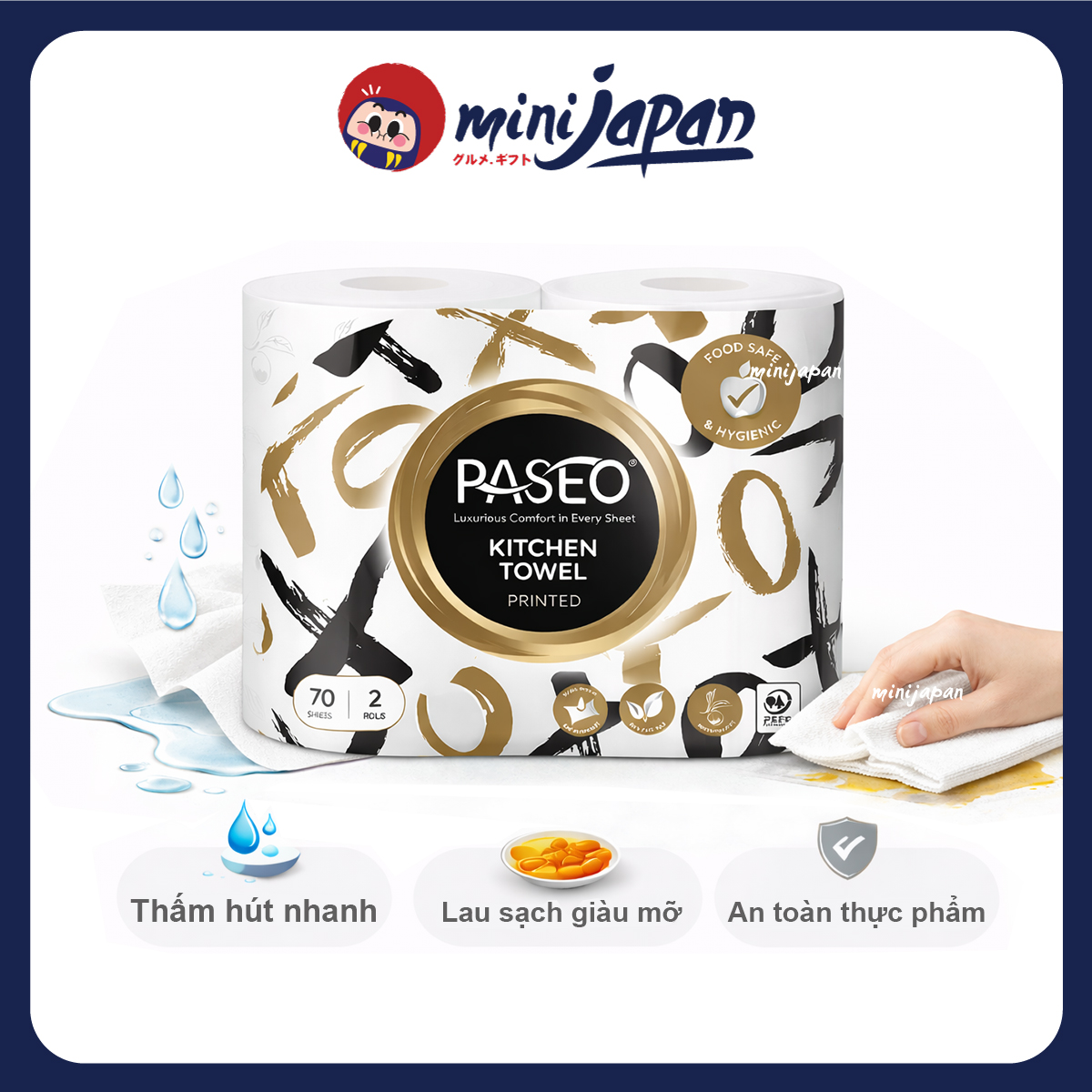 Set 2 Cuộn Khăn Giấy Bếp Đa Năng Paseo Indonesia 2 Lớp - Thấm Hút Cực Đỉnh, Bếp Sạch Tinh Tươm