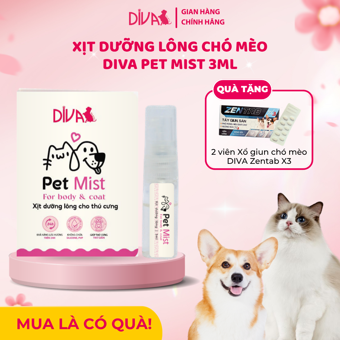 Xịt dưỡng lông chó mèo DIVA Pet Mist 3ml