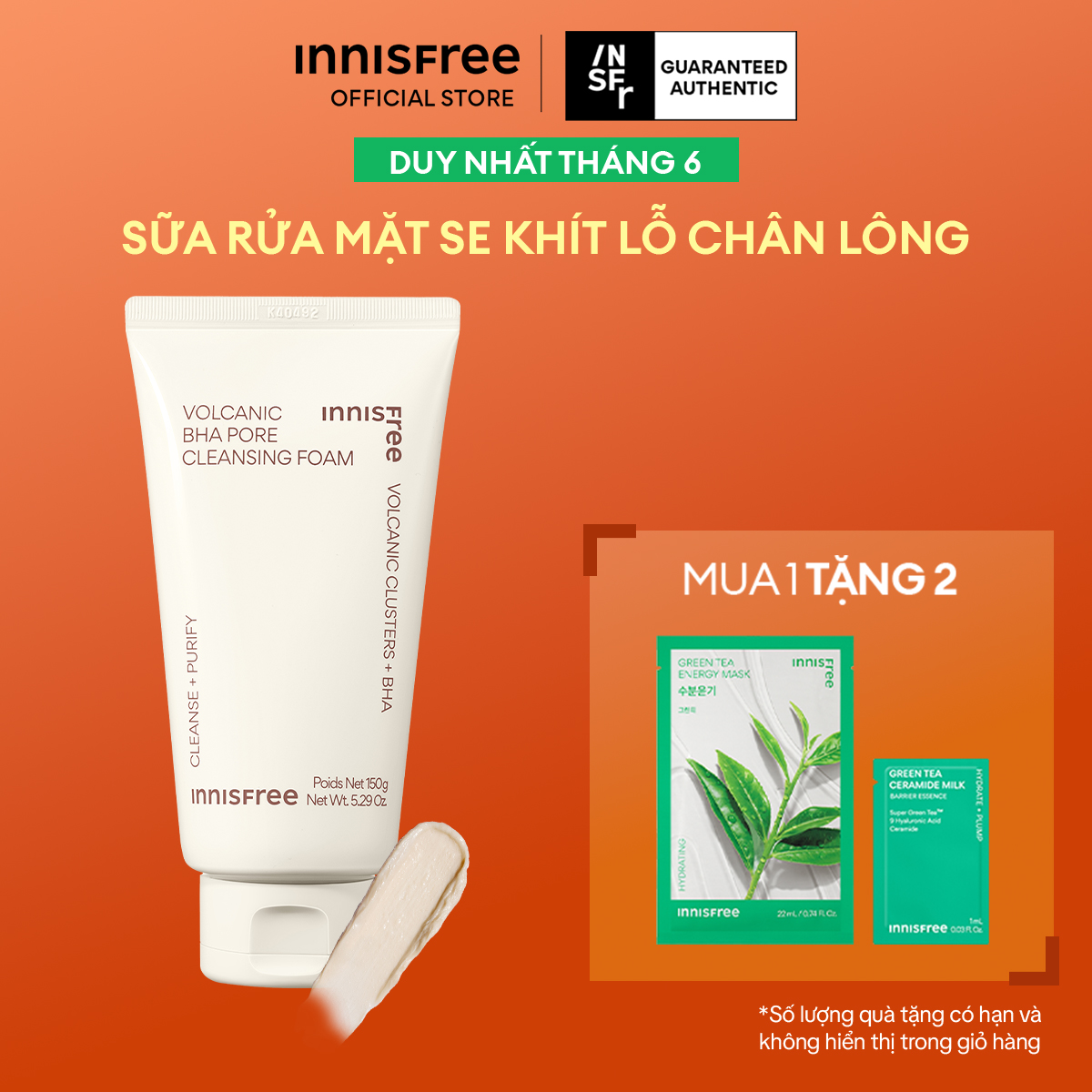 Sữa rửa mặt tro núi lửa sạch sâu se khít lỗ chân lông INNISFREE Volcanic Pore BHA Cleansing Foam