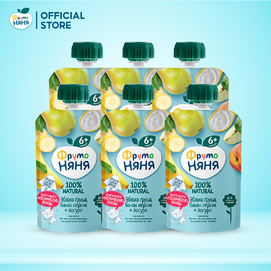 [QUÀ TẶNG HOT] Combo 6 Gói Trái cây nghiền vị táo, lê, chuối, đào cùng sữa chua Fruto Nyanya 90g