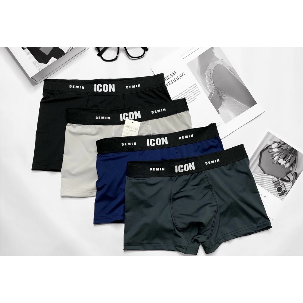 Combo 4 quần sịp đùi nam boxer thun lạnh, quần sịp nam icon thun lạnh cao cấp co giãn cực thoáng khí
