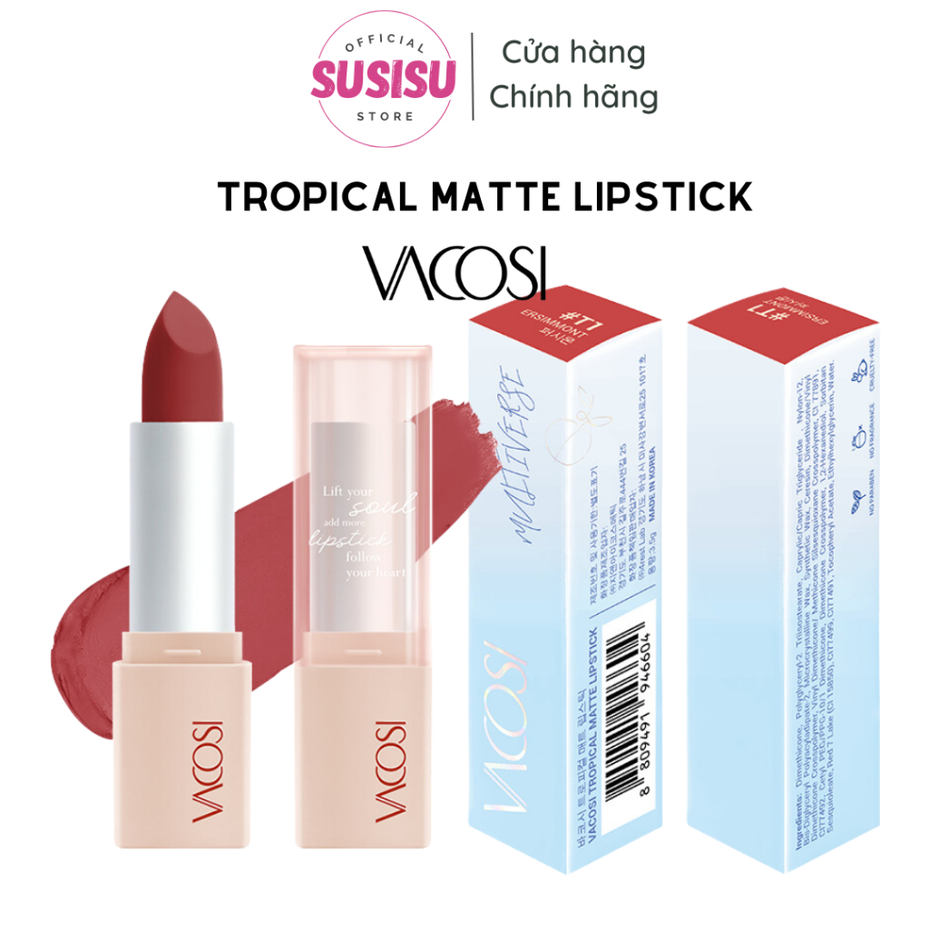 Son thỏi lì VACOSI Tropical Matte Lipstick lâu trôi bền màu