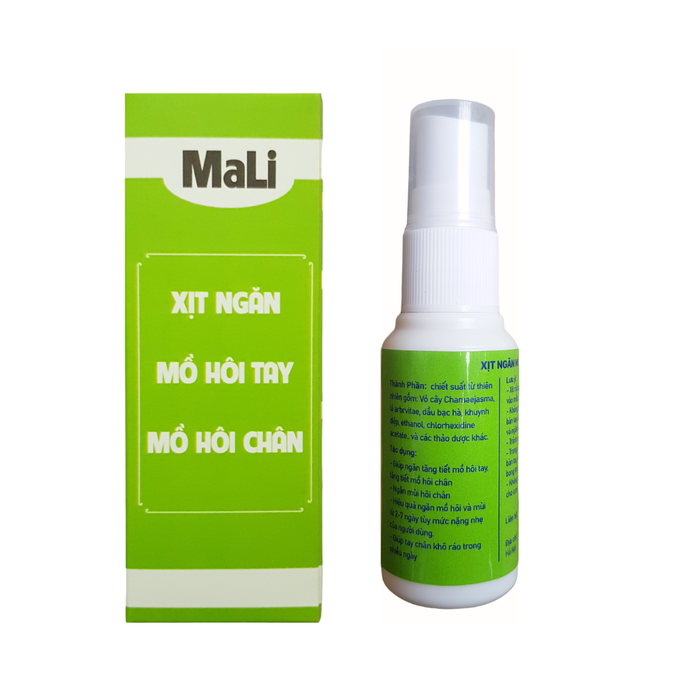 Xịt mồ hôi tay MaLi, giúp ngăn mồ hôi tay, ngăn mồ hôi chân và mùi hôi chân. Phù hợp cho người tăng tiết mồ hôi, 30 ml