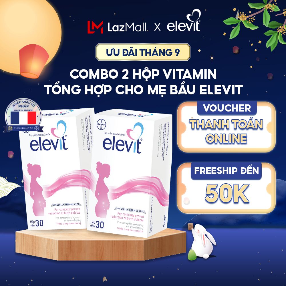 Bộ 2 Hộp Vitamin Bầu Tổng Hợp Elevit Cho Phụ Nữ Trước Trong và Sau Thai Kỳ