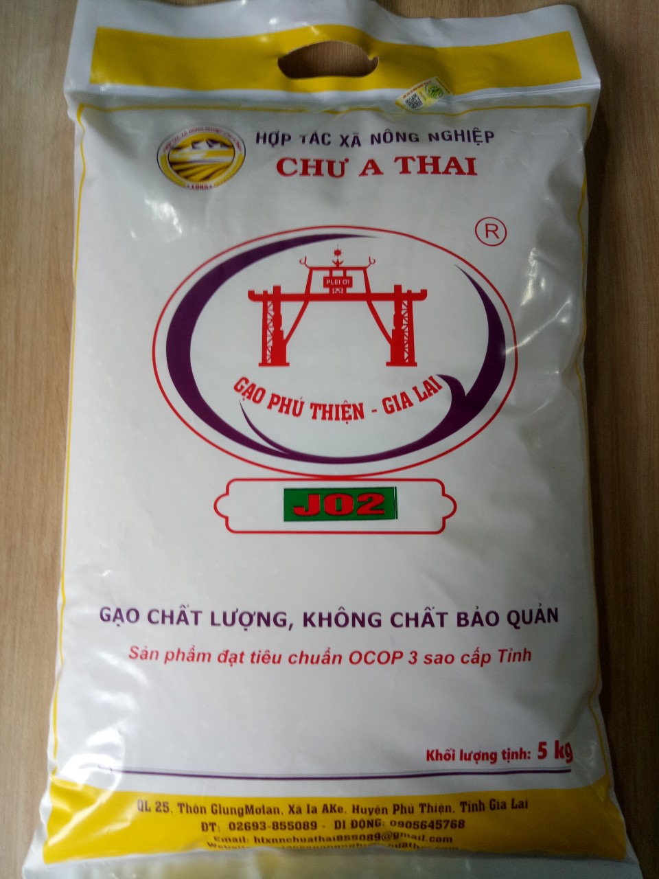 Gạo Nhật J02 Phú Thiện hương thơm dịu hạt tròn cơm dai túi 5kg cao cấp 02-2020HTX – Gao Nhat J02