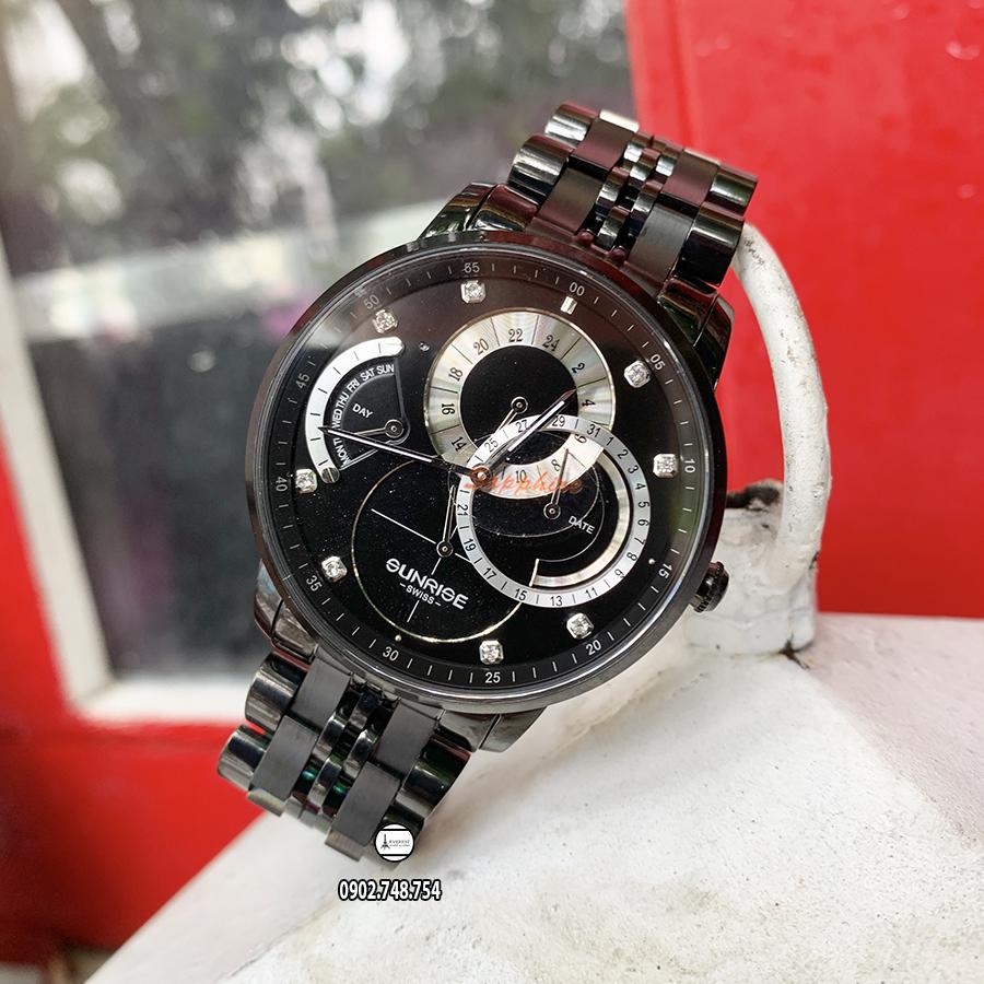 Đồng hồ nam dây kim loại mặt kính sapphire chống xước Sunrise