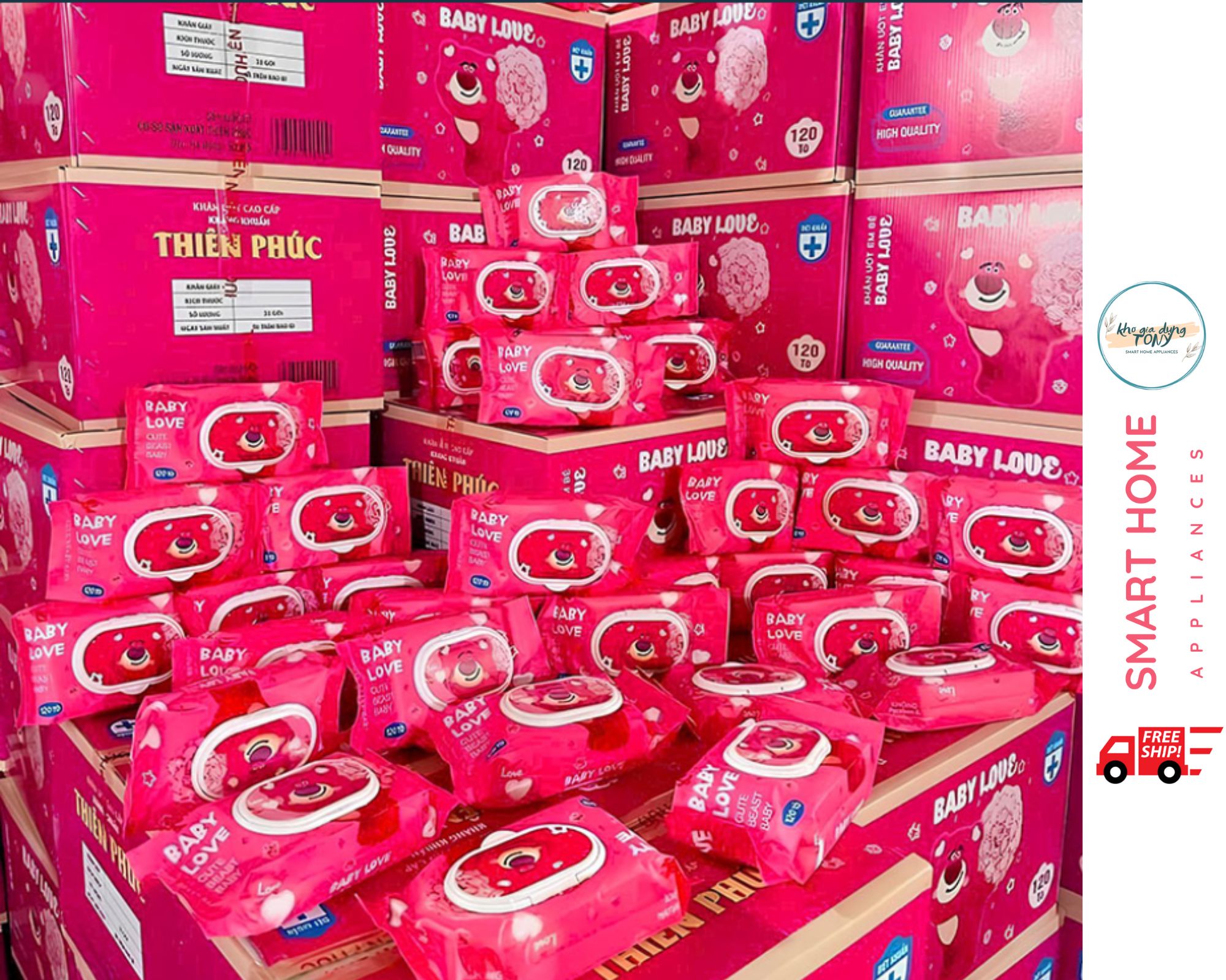 Khăn ướt 10 gói khăn ướt Thiên Phúc Kèm Thùng Mini Có Bánh Xe Lau mặt lau chùi tẩy trang khăn giấy ướt có sát khuẩn