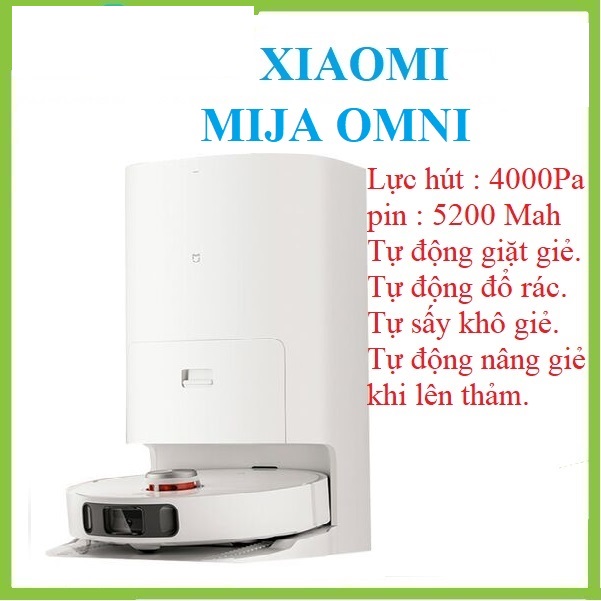 Robot hút bụi lau nhà Mijia Omni - Robot thông minh tự động giặt khăn, tự động đổ rác Lực hút mạnh 4000Pa trưng bày 98%