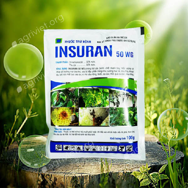 Insuran 50wg - gói 100gam - trừ bệnh phấn trắng, sương mai, thối quả và các loại nấm bệnh cho cây trồng.