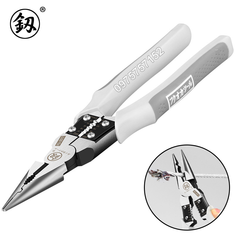 Kìm nhọn đa năng cao cấp Nhật Bản 5 trong 1 FUKOUKA FO-2017 8inch/220mm (Kẹp-Cắt-Uốn-Cuộn-Tuốt dây) - sử dụng dễ dàng, đơn giản, và an toànây)
