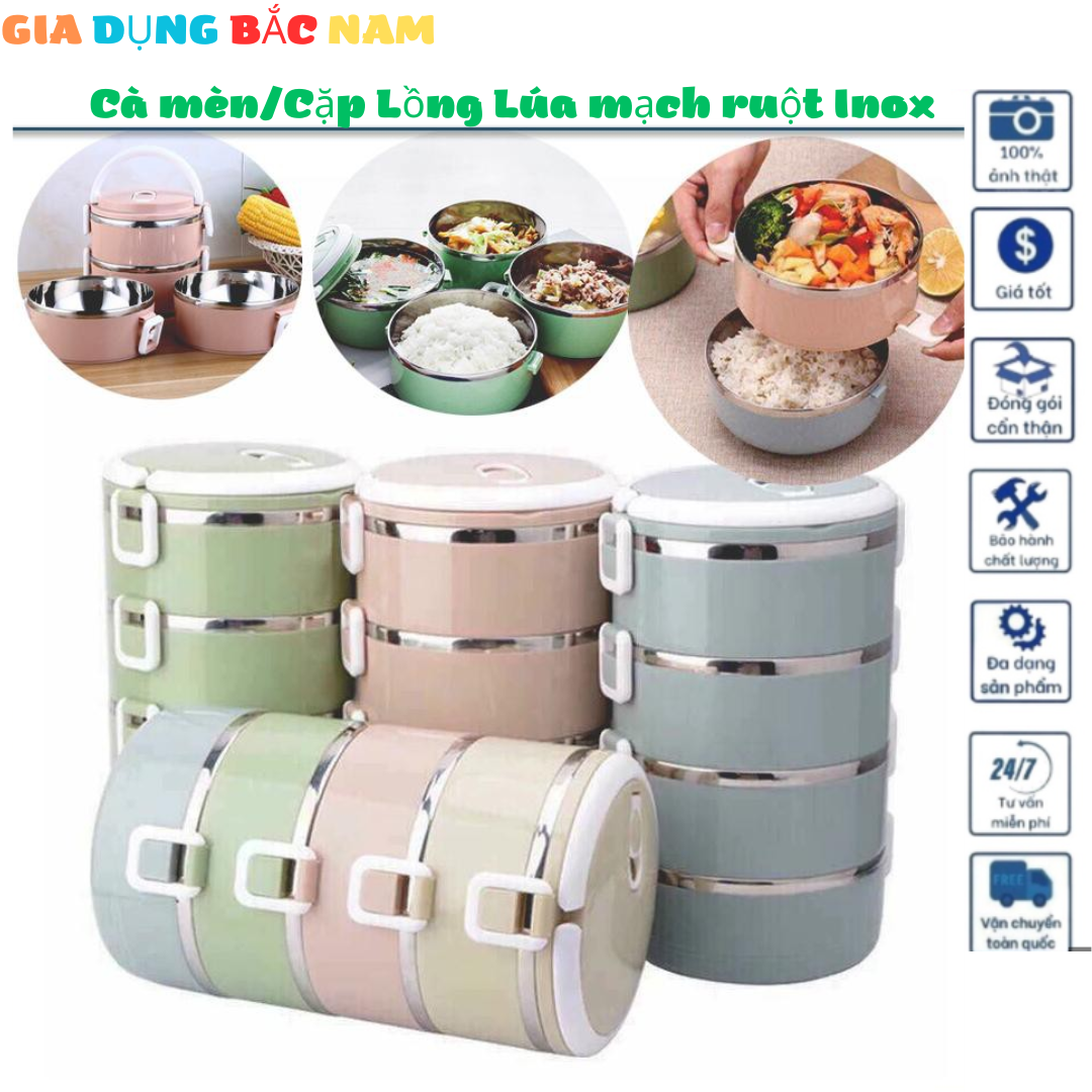 Cà mèn/cặp lồng lúa mạch ruột inox 4 tầng đựng cơm giữ nhiệt cao cấp - hộp đựng cơm làm văn phòng công ty