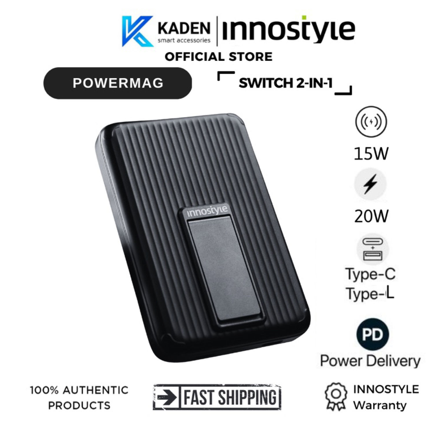 Pin dự phòng innostyle powermag switch 2-in-1 10.000mah-ia20pd-hàng chính hãng