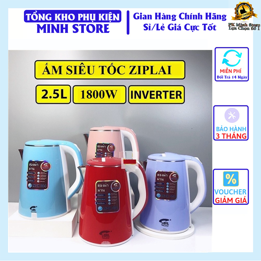 Bình nước nội địa Thái cực bền cực tốt/ Ấm siêu tốc 2,5L vỏ 2 lớp cao cấp của Thái