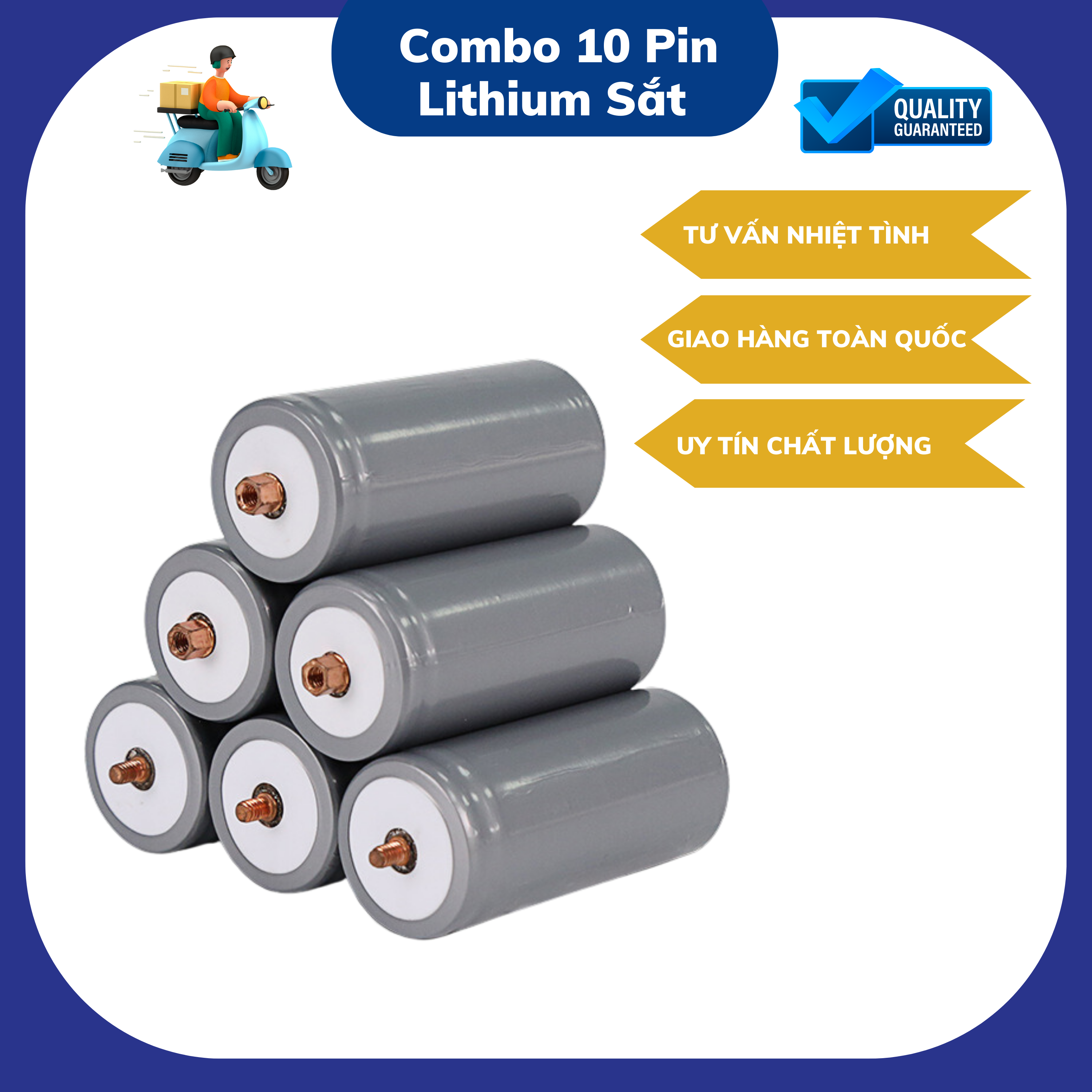 Combo 10 Pin Lithium Sắt Phosphate 32650 Màu Xám Đầu Vít Điện Áp 3.2V 6AH Mật Độ Năng Lượng Cao Tuổi Thọ Dài