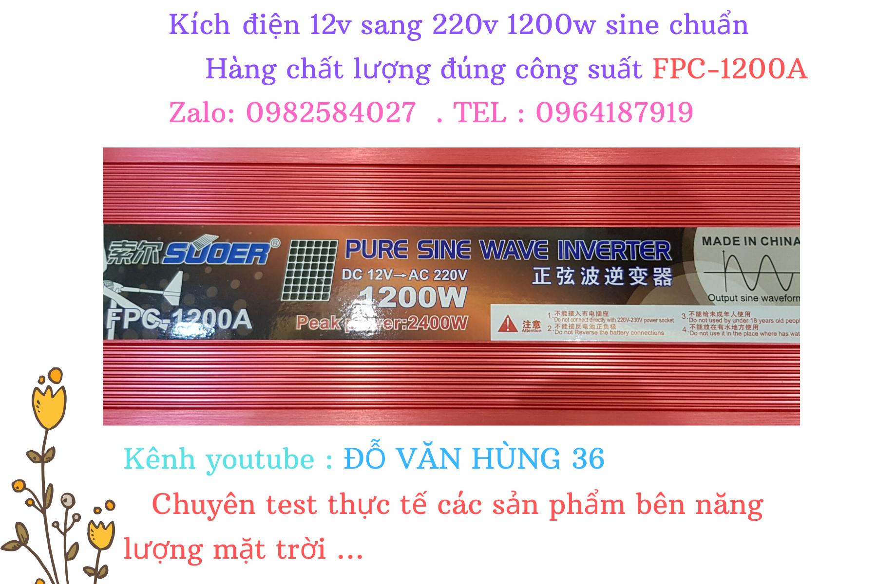 Bộ đổi điện 12v sang 220v 1200w sine chuẩn fpc-1200a