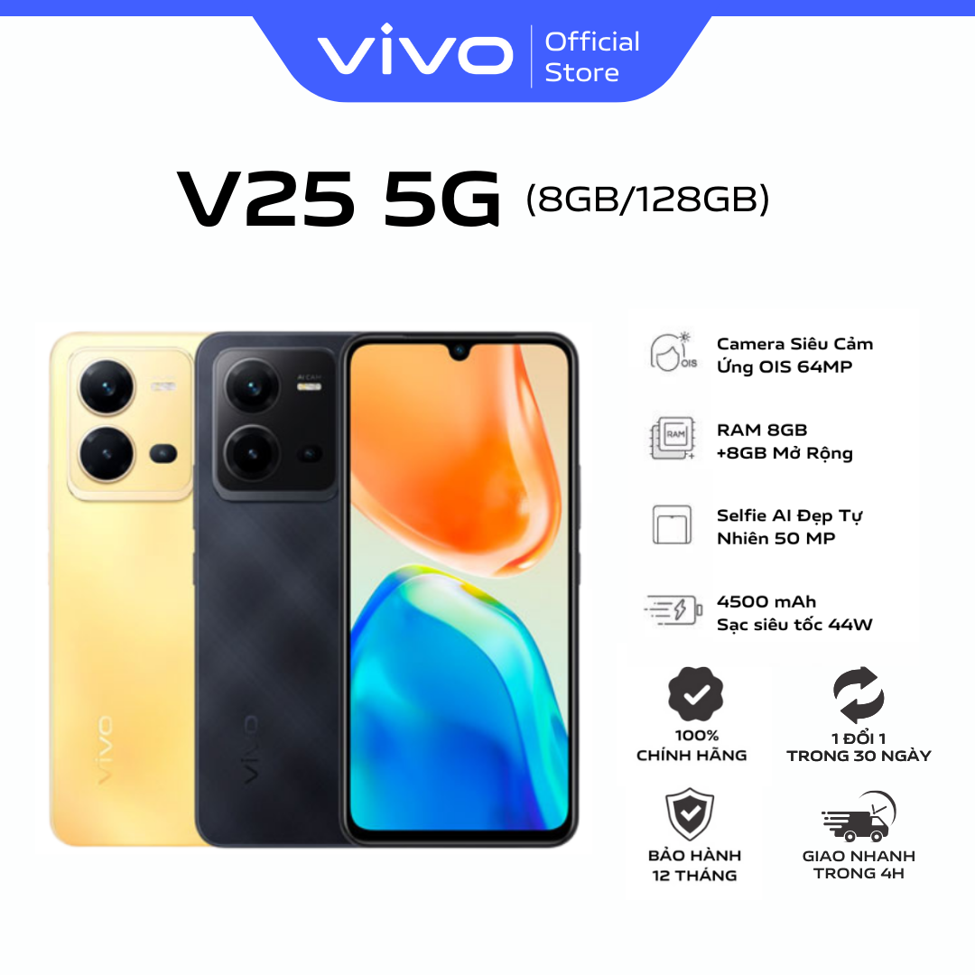 Điện thoại vivo v25 5g 2022 - ram mở rộng 8gb - mặt lưng đổi màu uv - camera sau 64mp - selfie camera ai 50mp - màn hình amoled 6.44 inch full hd+