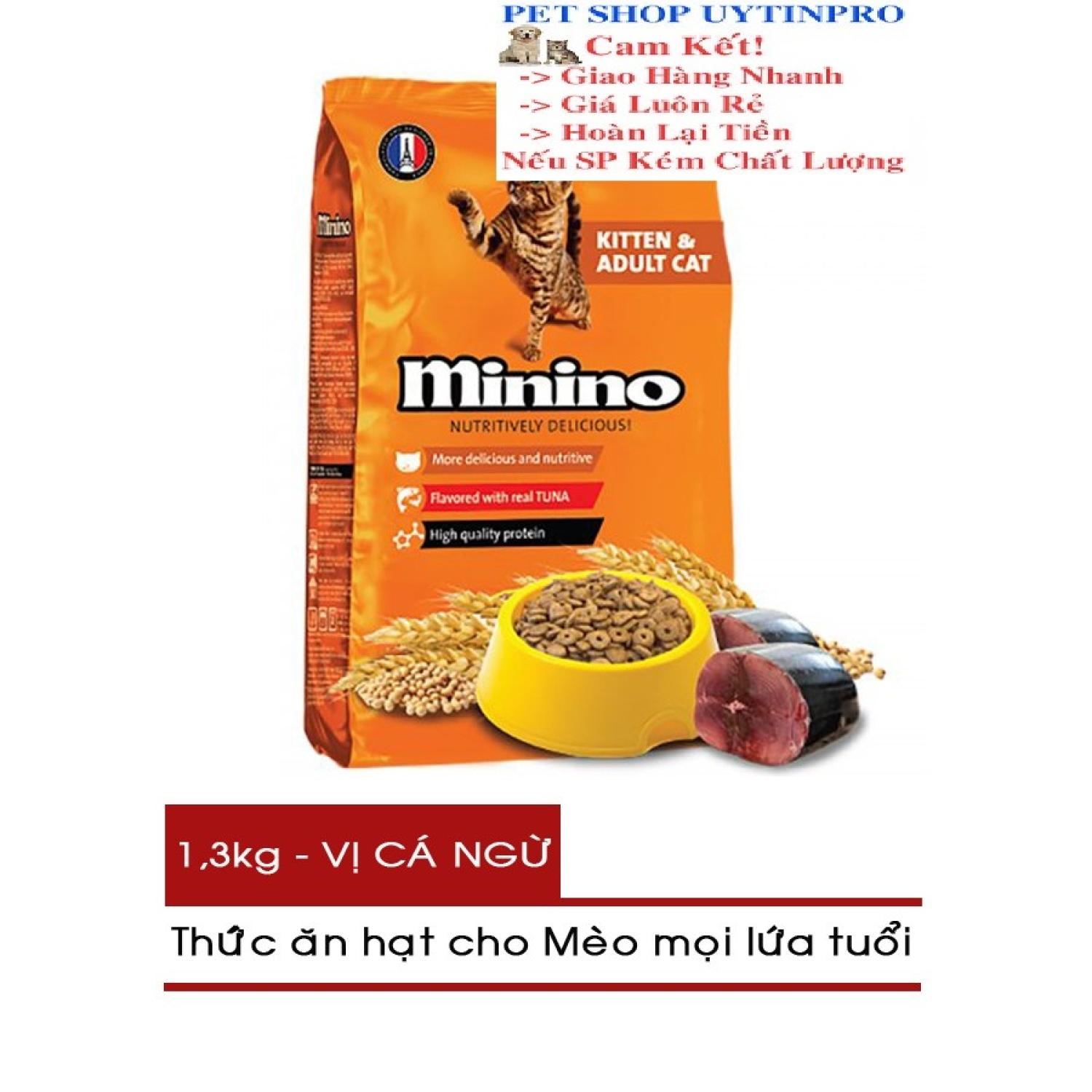 THỨC ĂN CHO MÈO Minino dạng hạt Gói 1.3kg Vị cá ngừ Thương hiệu pháp - Pet shop 24