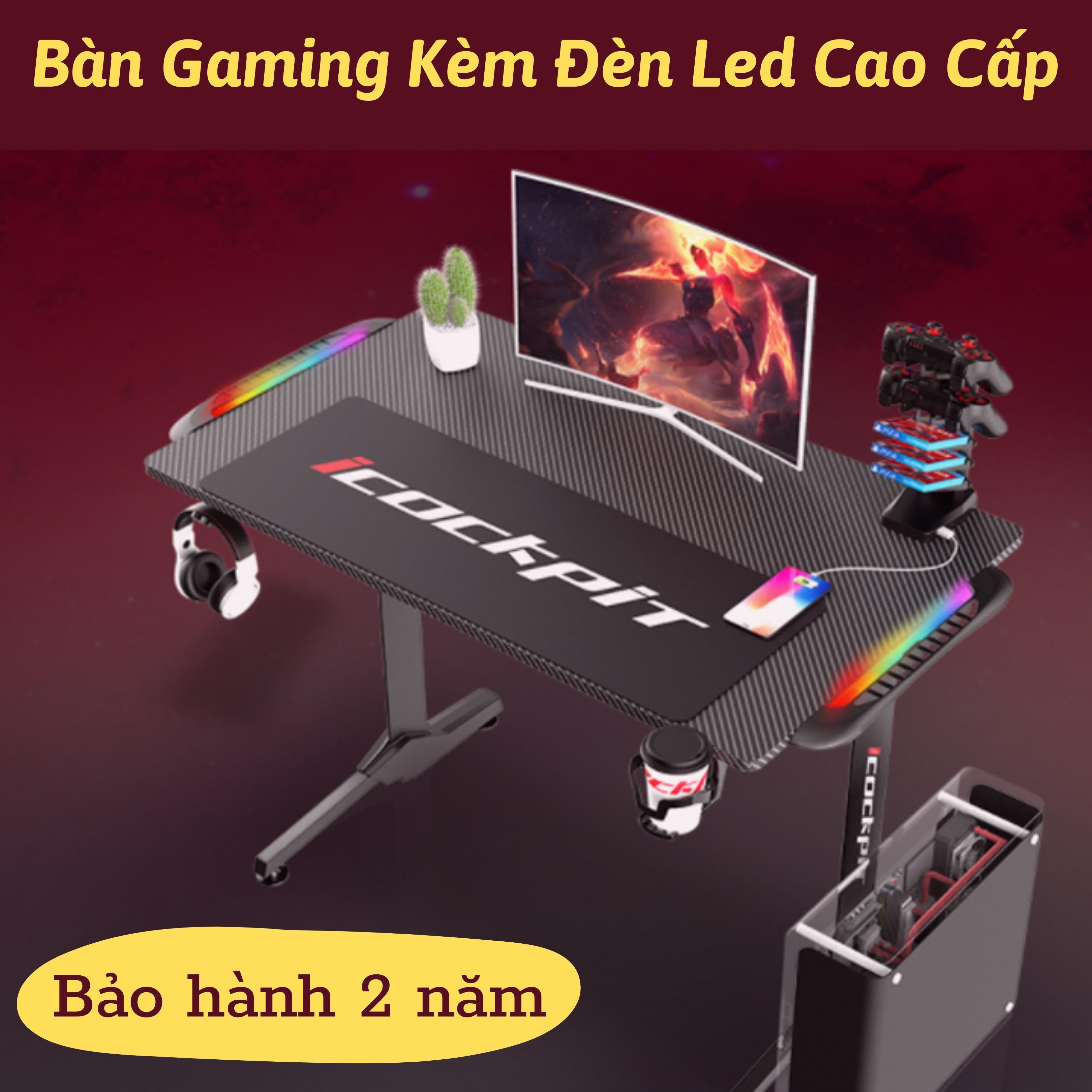 Bàn chơi game có đèn led - bàn gaming cao cấp chân thép tĩnh điện cao cấp - bàn làm việc tiện lợi