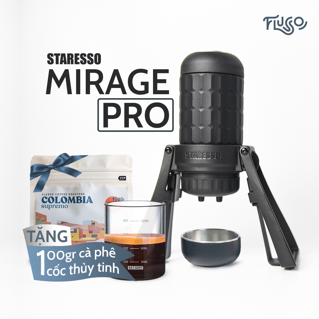 STARESSO Mirage Plus 2023 - Thiết bị pha espresso cầm tay tiện lợi - Tặng kèm 100Gr Colombia - Phiên bản mới nhất