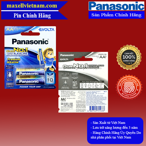 Vỉ 2 viên pin AA Panasonic Evolta LR6EG/ Pin Panasonic tiểu Evolta Made in ThaiLand