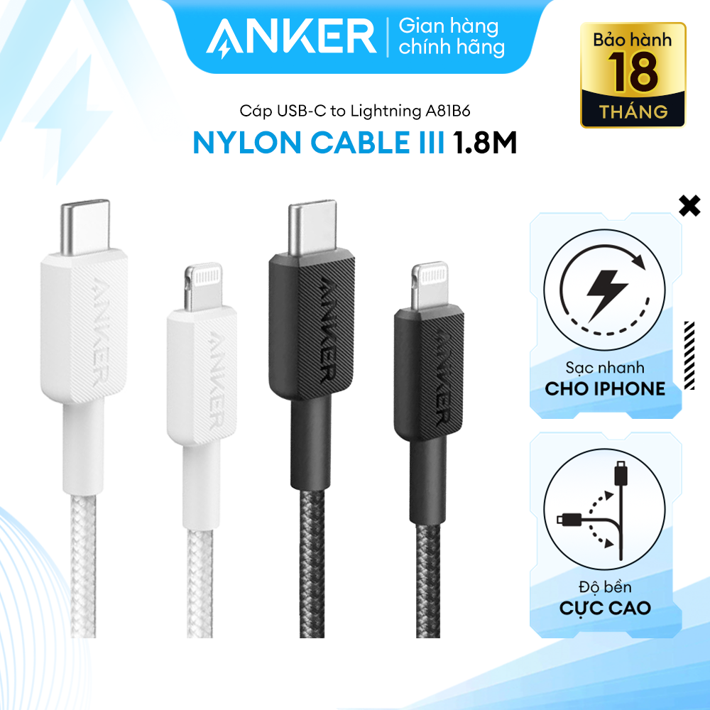 Cáp sạc anker 322 nylon cable iii usb-c to lightning dài 1.8m - a81b6