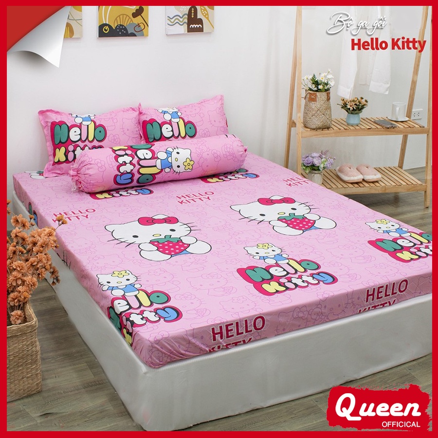 Ga giường bốn mùa m2/m4/m6/m8/2m2 polly cotton, ga giường hello kitty dễ thương - queendecorvn
