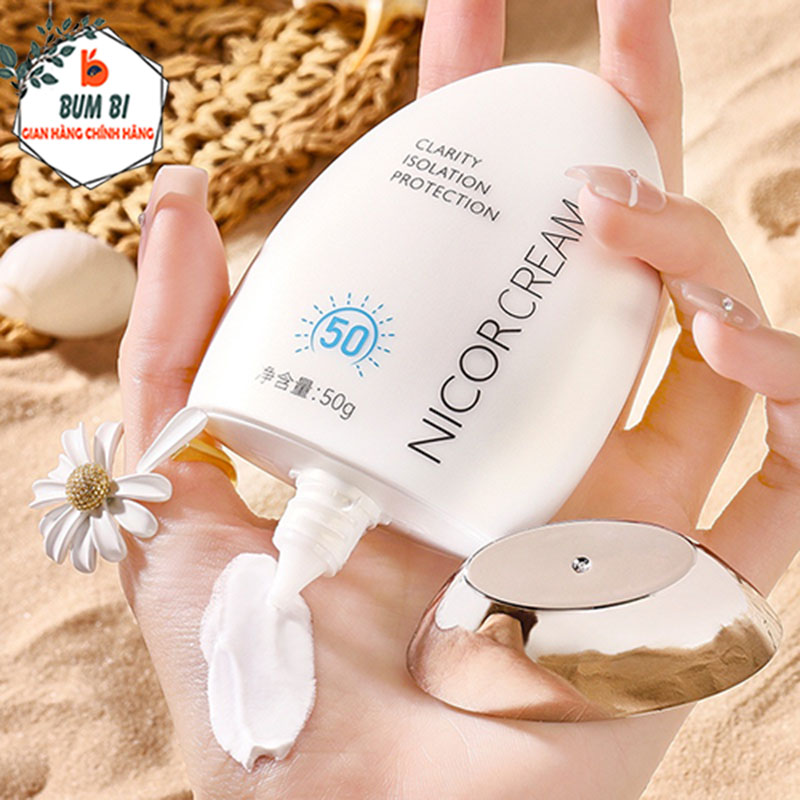 Kem chống nắng nâng tone NICOR CREAM SPF50+ giúp dưỡng trắng da, Kem chống nắng kiềm dầu bã nhờn lâu