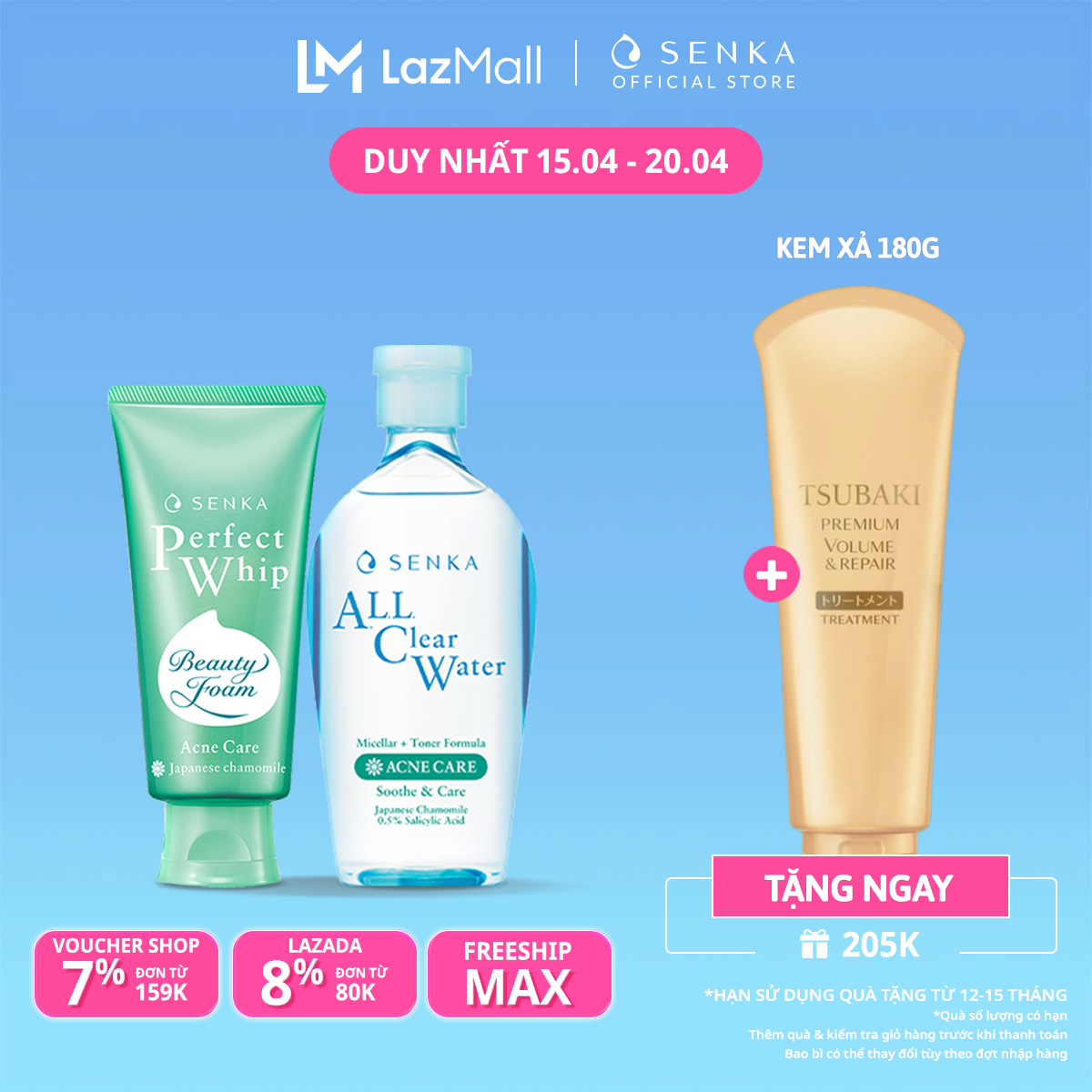 Bộ đôi Nước tẩy trang ngừa mụn Senka 230ML & Sữa rửa mặt tạo bọt ngăn ngừa mụn Senka 100G