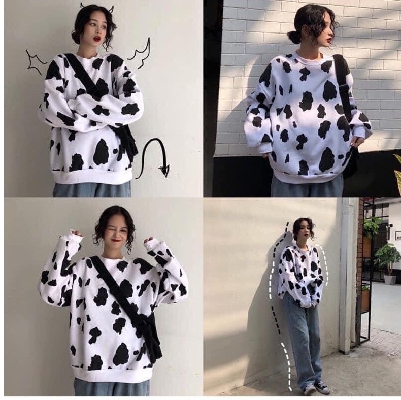 Văn đức Fashion - (Y NHƯ HÌNH) Áo Sweater, Áo Thun, Áo Hoodie From Rộng Nam Nữ Bò Sữa Hà Lan