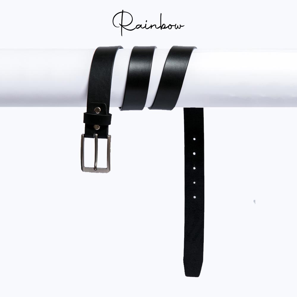 Thắt lưng nam da bò thật đẳng cấp rainbow belt-004-blk màu đen