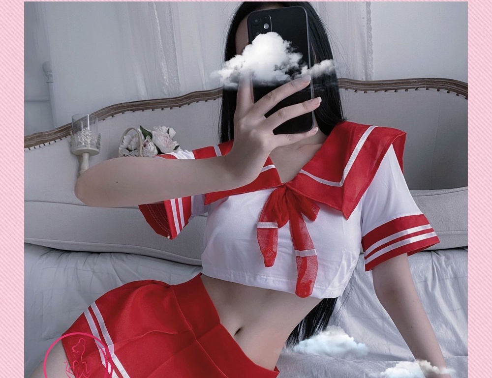 Đồ ngủ cosplay nữ sinh quyến rũ - đồ hóa trang học sinh anime đỏ noel CP010R.