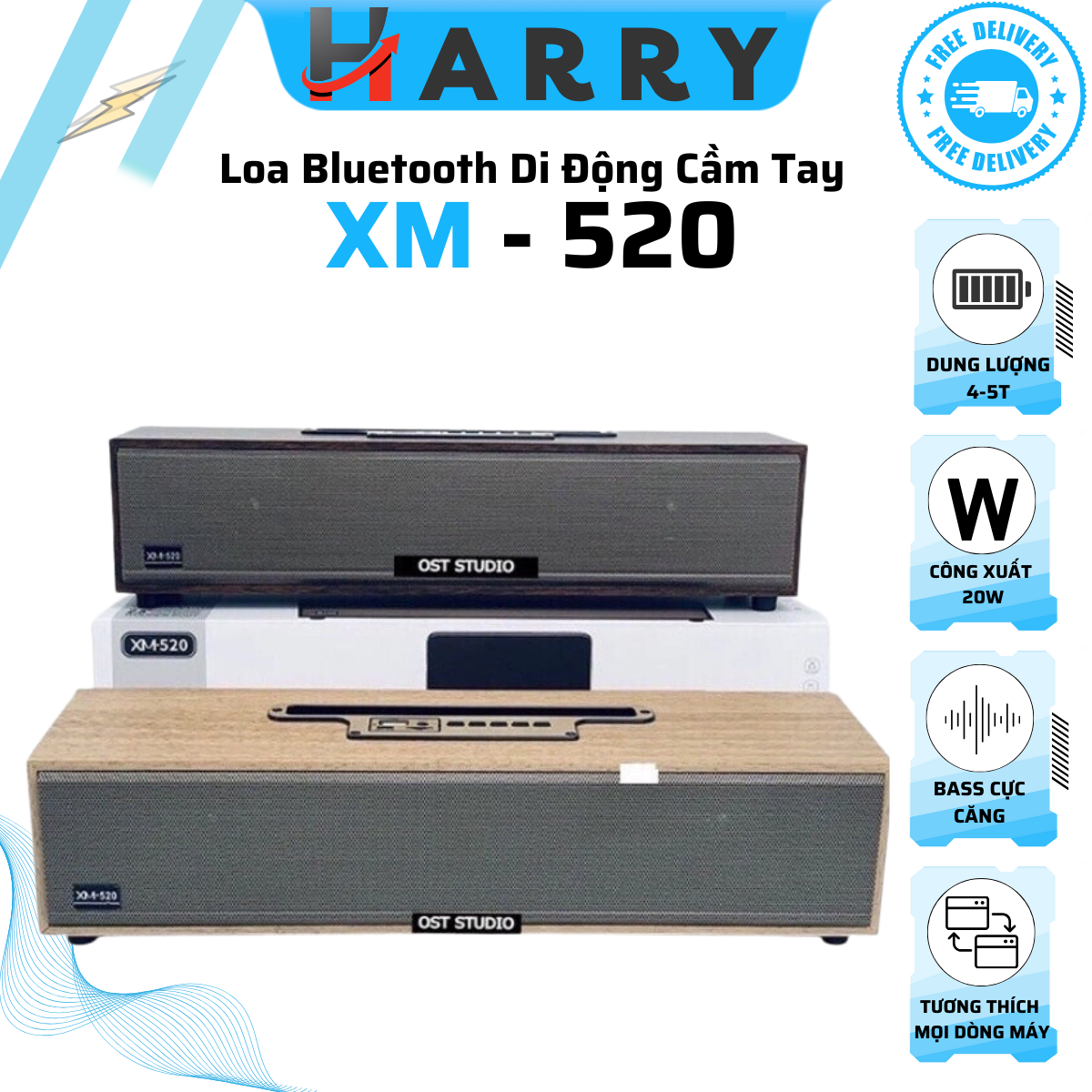Loa bluetooth vỏ gỗ xm-520 loa nhật công suất lớn 20w âm thanh cực đỉnh thiết kế sang trọng bass siêu trầm siêu ấm- harry mall