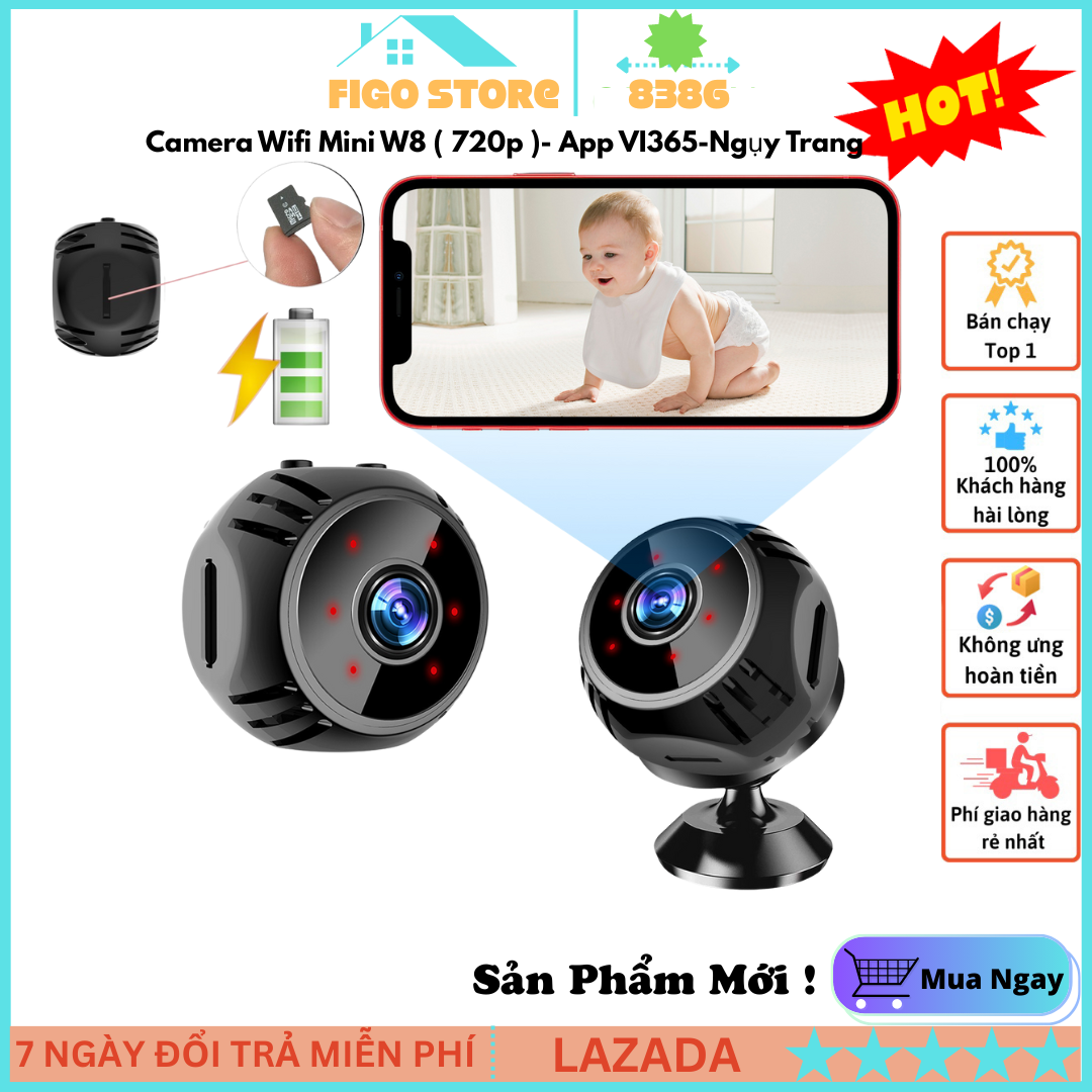 Camera Mini Wifi W8 FullHD 720P - App VI365 - Ngụy Trang, Camera Mini Ẩn Siêu Nhỏ, Giám Sát Hồng Ngoại Quay Ban Đêm Siêu Nhỏ Không Dây Giám Sát Từ Xa Truyền Tải Hình Ảnh Sắc Nét