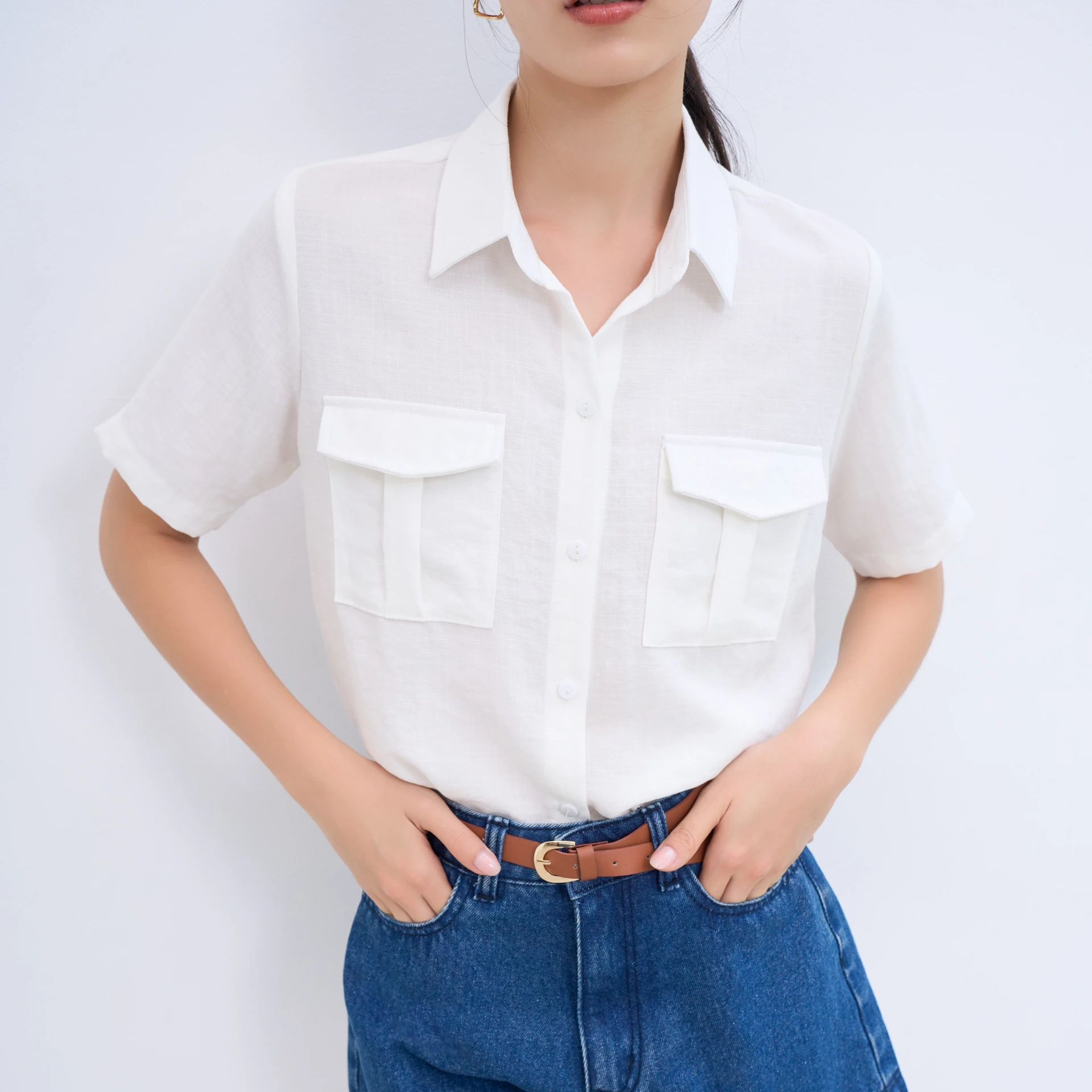 Áo sơ mi nữ tay ngắn phối túi Short Pocket Shirt Maxy Workshop