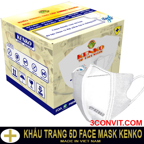 Hộp 100 chiếc khẩu trang thời trang cao cấp 3 lớp 5D Mask Kenko