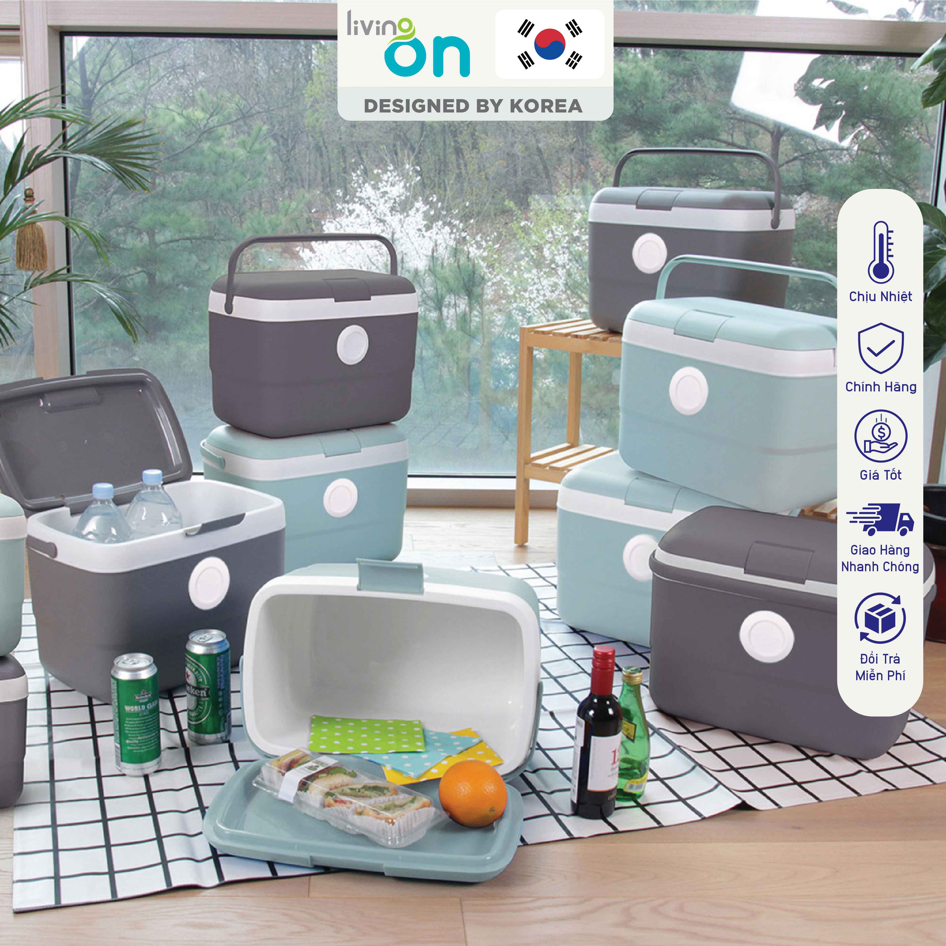 Thùng đá Hàn Quốc, Thùng giữ nhiệt Living On 9L & 21L-  Thiết kế hiện đại - trẻ trung, Thùng giữ đá lên đến 16 tiếng