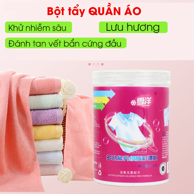 Bột tẩy trắng quần áo, bột tẩy trắng quần áo đa năng, khử khuẩn quần áo, bột giặt thơm quần áo 318g