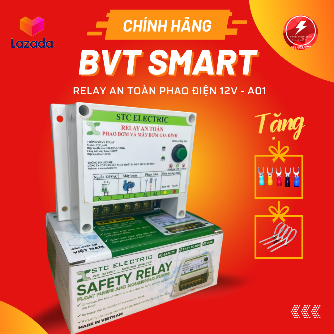 Ro le an toàn phao điện STC A01, cho máy bơm tăng dùng bồn chứa công suất máy bơm không khởi dộng từ, tủ điện Lioa an toàn, role phao 12V  bơm nước gia đình cùng role phao điện, an toàn máy bơm mini phao điện két nước.