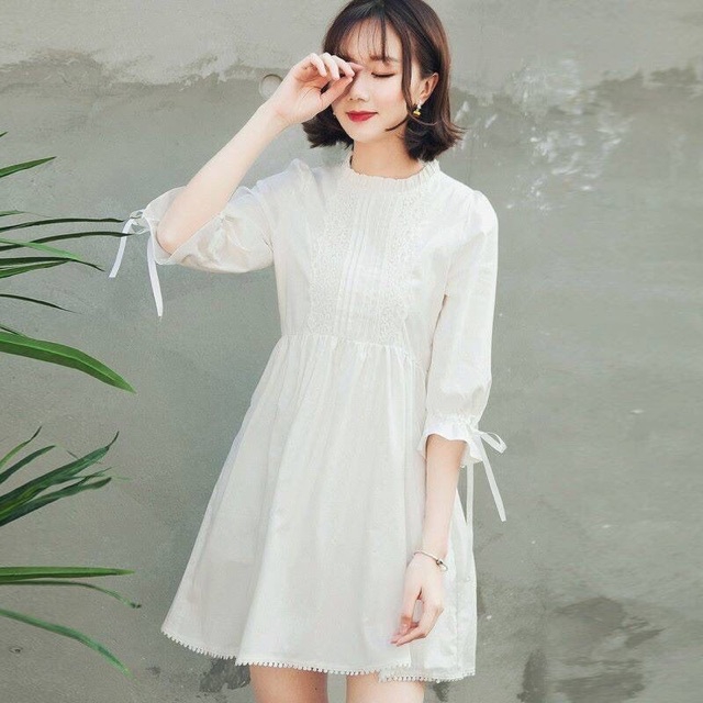 Đầm trắng tay nơ ms12