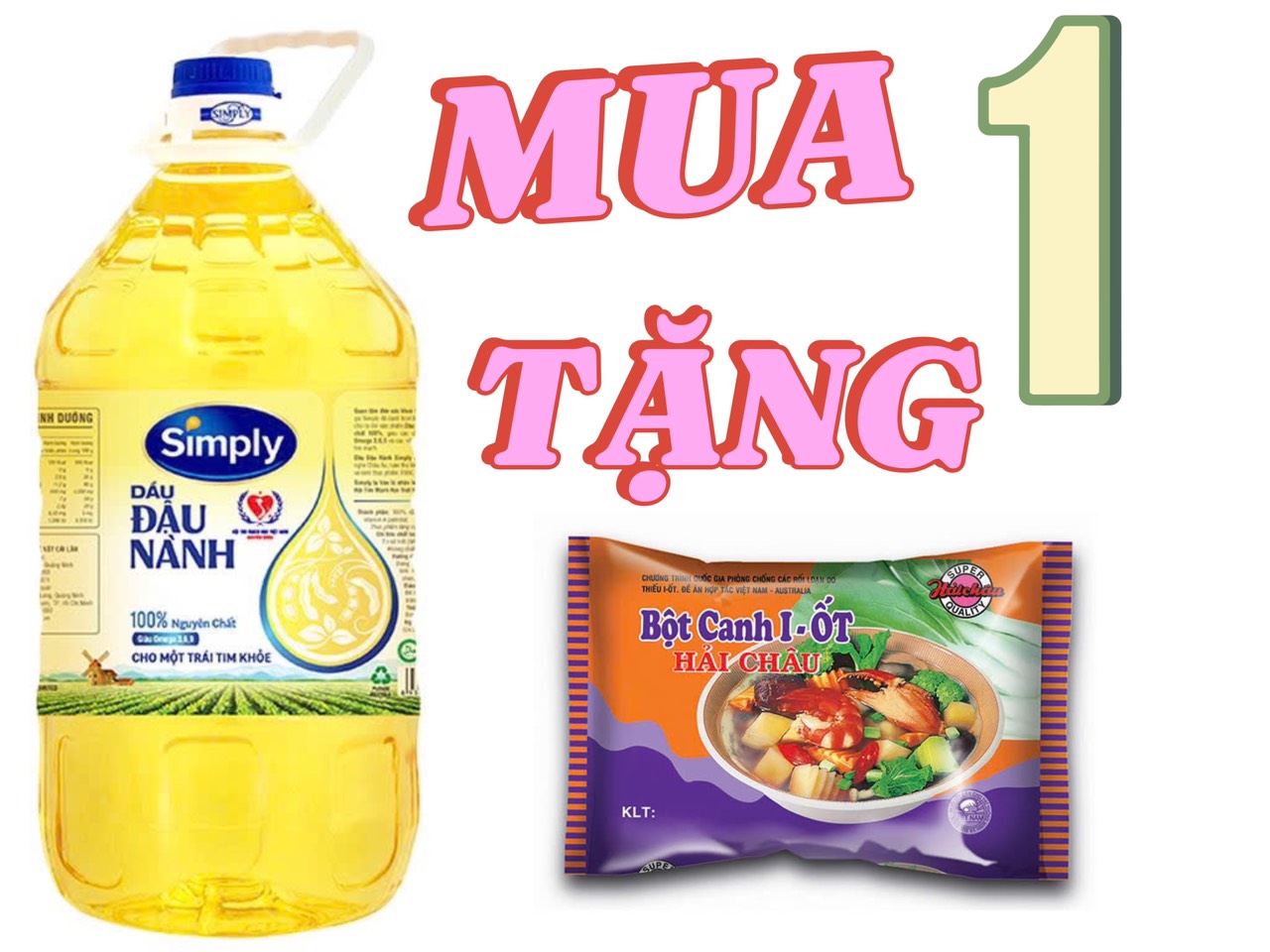 Can 5 Lít dầu đậu nành Simply nguyên chất có kèm hàng tặng