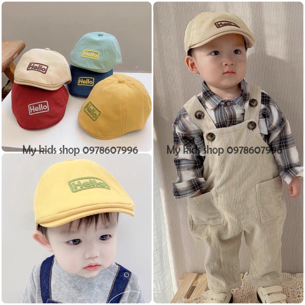 Mũ nồi, nón beret trẻ em vintage Hello cho bé 1-3 tuổi