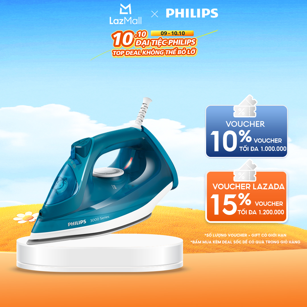 Bàn Ủi Hơi Nước Philips DST3040/70-Công Suất 2600W-Hơi Phun Mạnh Mẽ Ủi Phẳng Mọi Nếp Nhăn-Hàng Phân Phối Chính Hãng