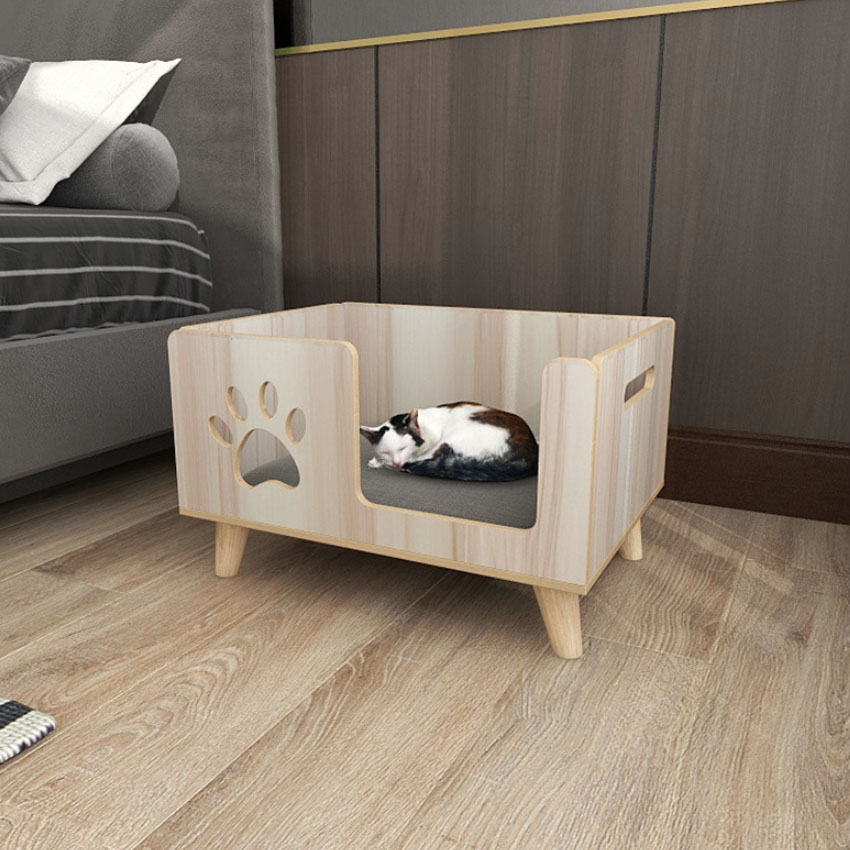 Một chiếc giường gỗ siêu xinh cho thú cưng kích thước 5838cm chất liệu dày dặn chắc chắn, Giường ngủ thú cưng, nhà cho chó nhỏ và mèo,