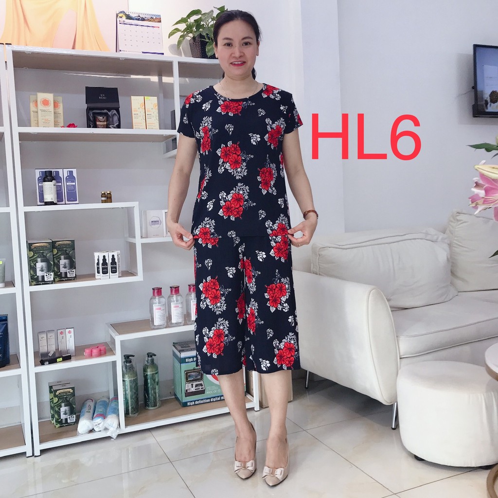 Bộ thun hoa bộ đồ mặc nhà cho mẹ size 45-75kg, bộ quần áo trung niên mặc nhà, mặc đichơi