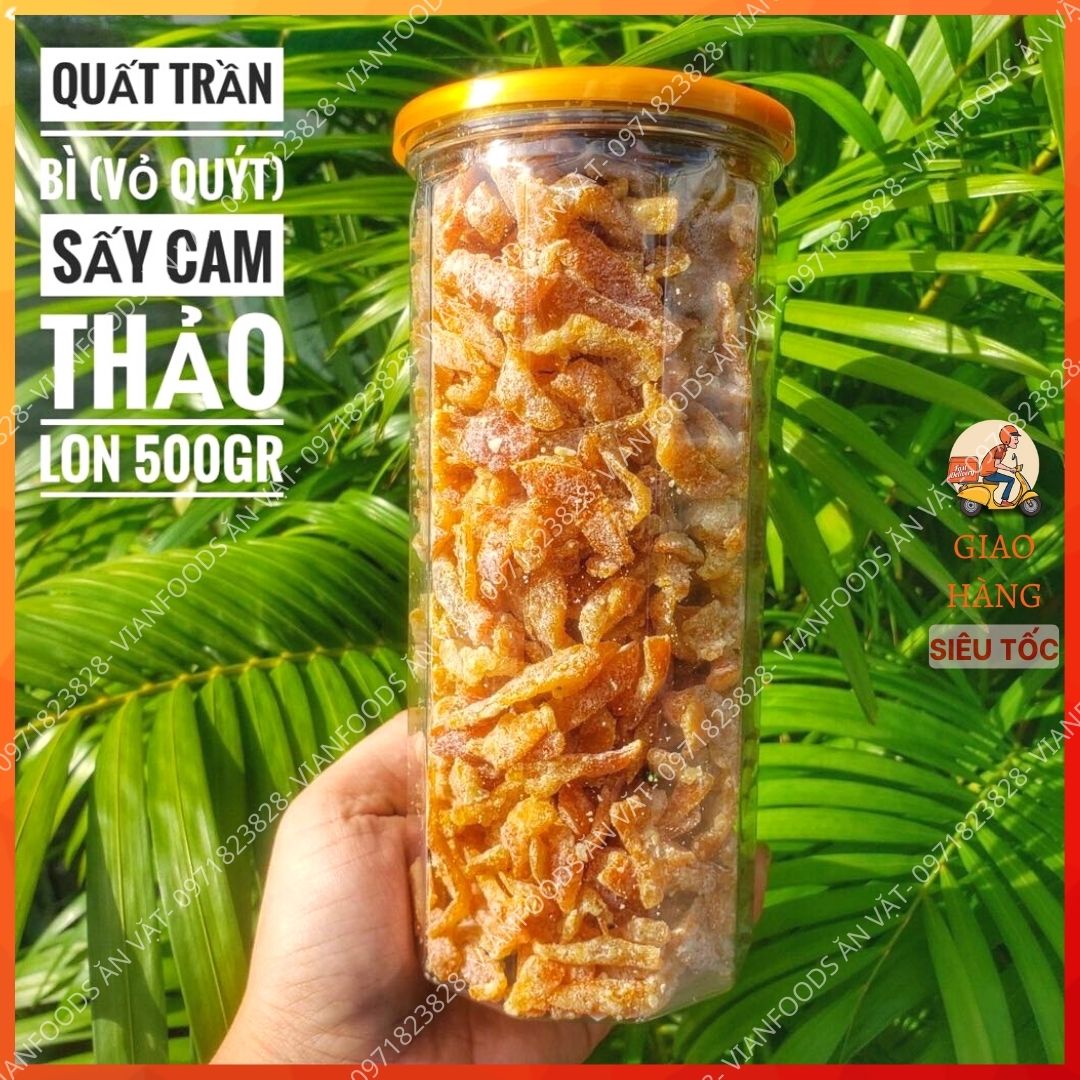 Quất trần bì vian foods vỏ quýt xí muội sấy cam thảo lon 500 gr- đồ ăn vặt