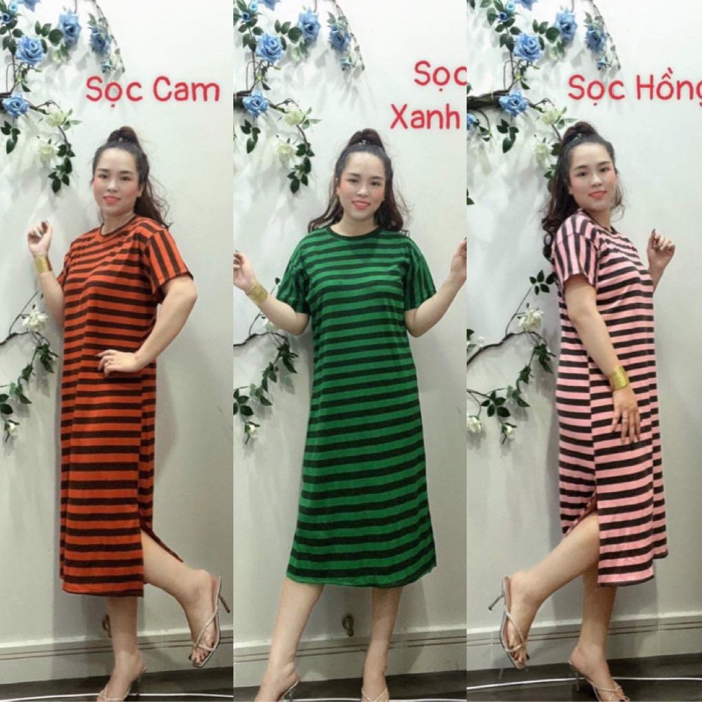 Đầm sọc suông thun gân thời trang siêu dễ thương