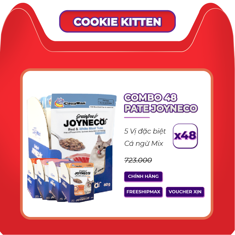 Combo Thùng 48 - Gói Pate Joyneco Catty Man - Từ Cá Nguyên Chất Thơm Ngon - 5 Vị - 60g