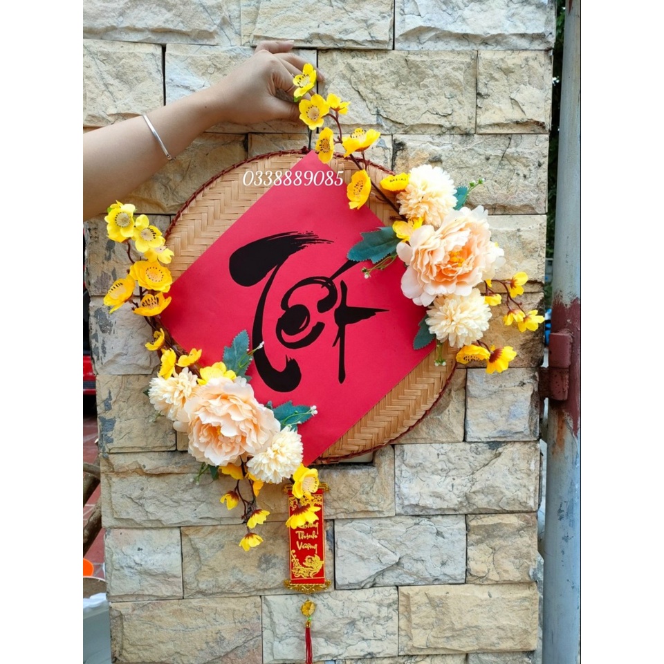 Mẹt tre trang trí Tết, chữ Tết , đường kính 40cm