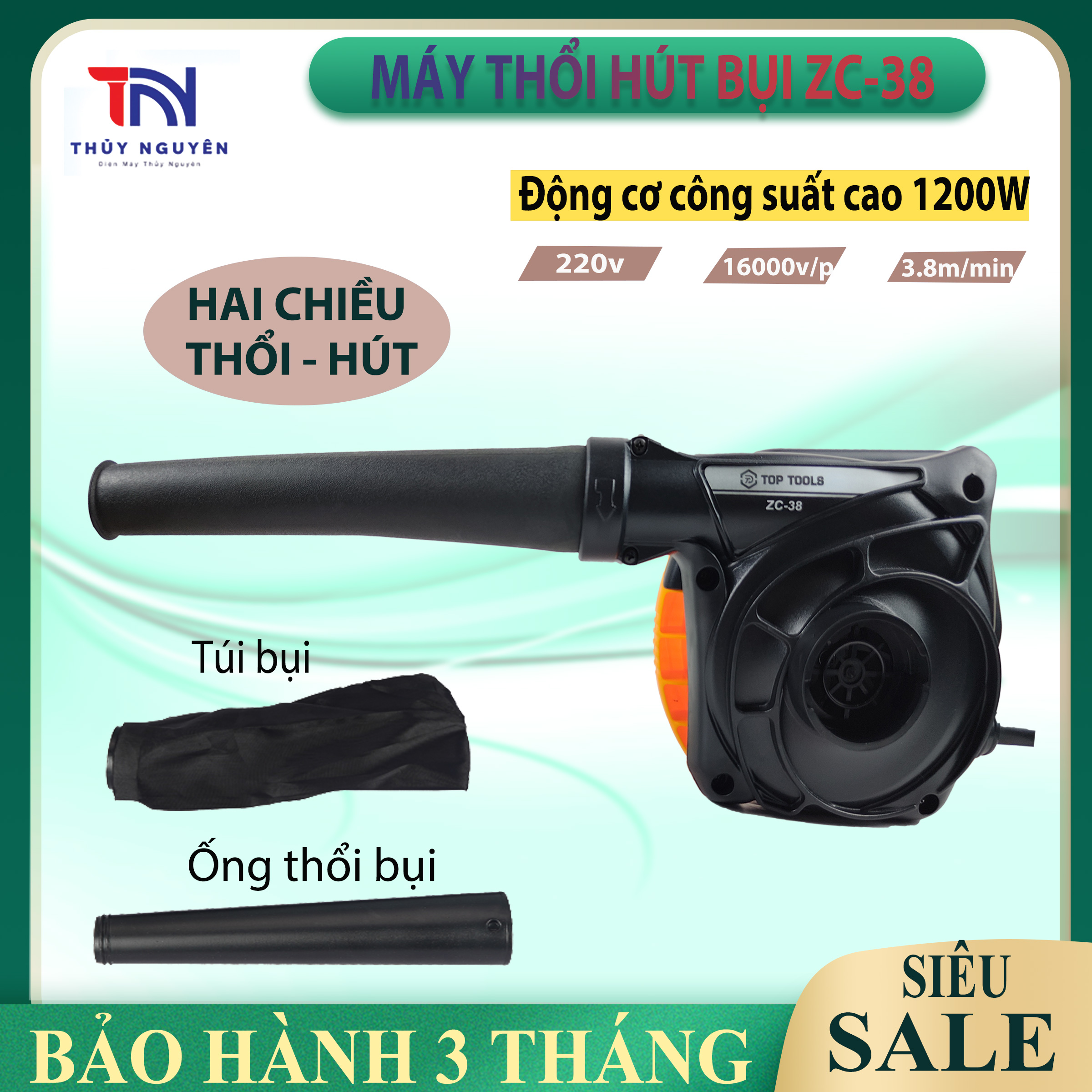 Máy thổi bụi 2 chiều, máy hút bụi, máy thổi bụi quán net zc38 công suất lớn 1200w/ bảo hành 3 tháng