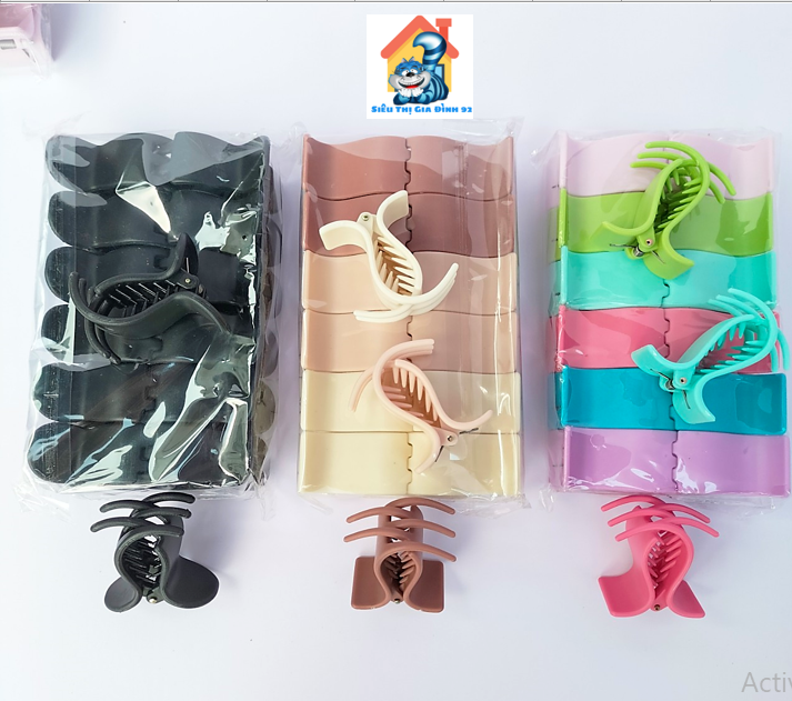 Set 12 Kẹp tóc càng cua 5 răng nhám màu socola trend 00304